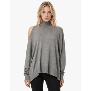 AllSaints Cecily Cold Shoulder Turtleneck Sweater Gray Asymmetrical L